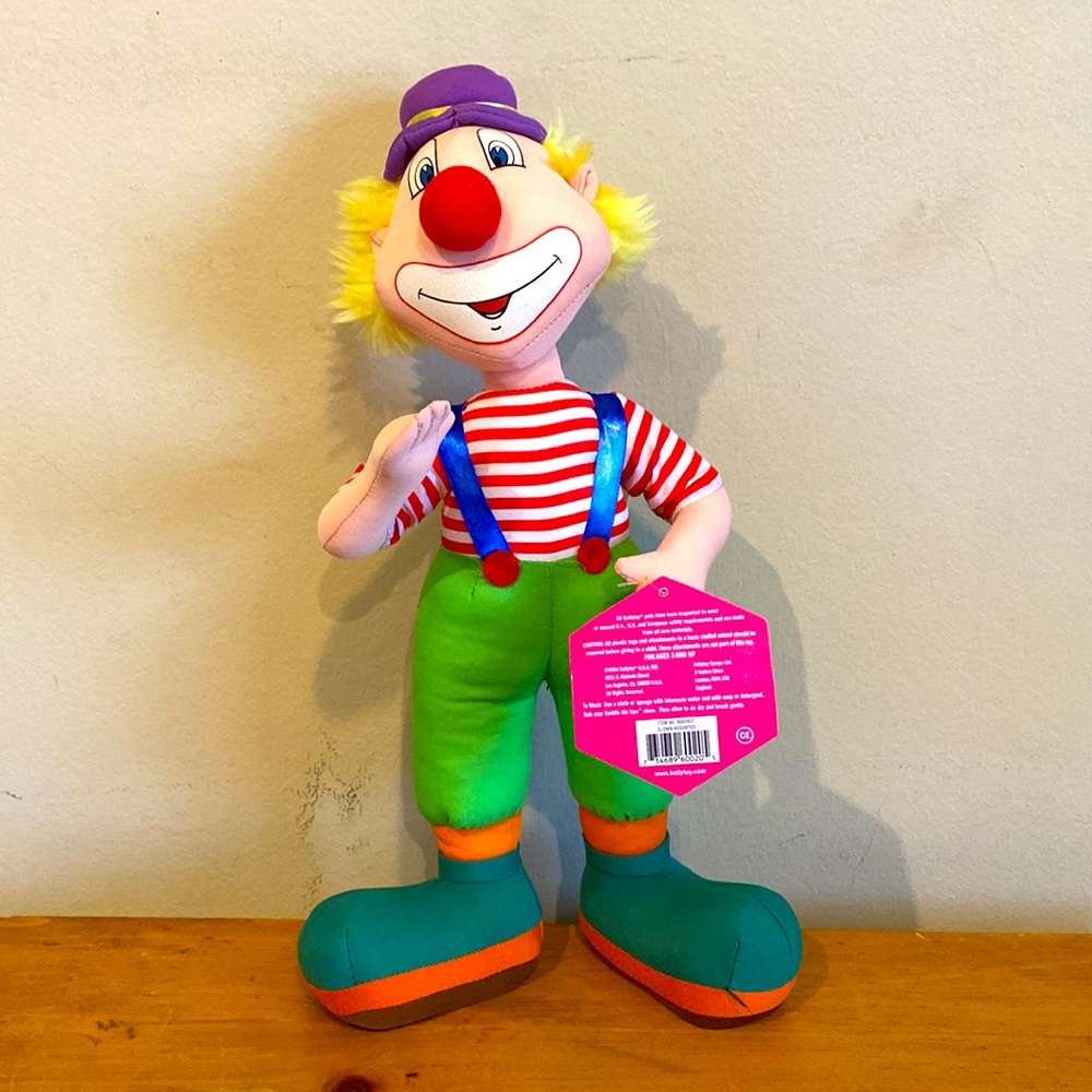 Kuddle Me Toys 15" Circus Clown Plush NWT Red Nose Striped Shirt Blonde Hair